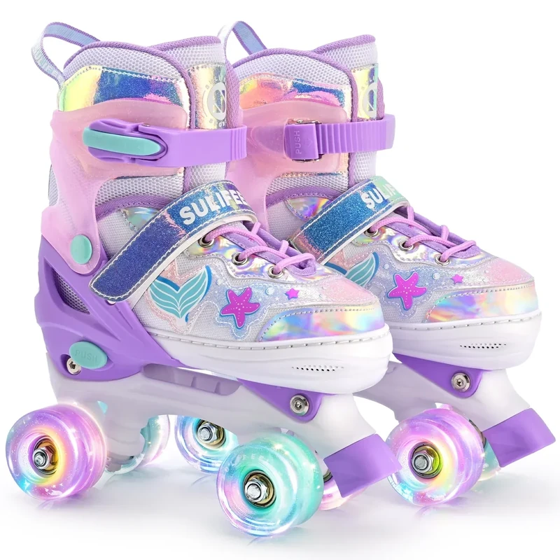 SULIFEEL Rollschuhe für Mädchen und Kinder mit leuchtenden Rollen, verstellbar in 4 Größen für Kleinkinder und Anfänger Rollschuhe
