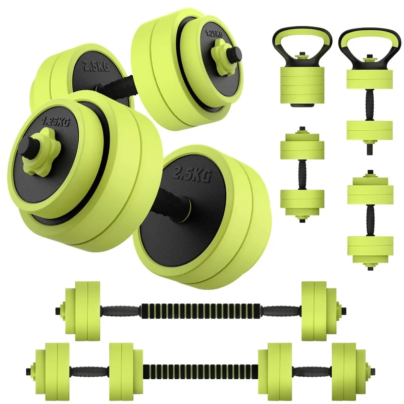 PASYOU Hantelset Verstellbar 20kg 5 in 1 Hanteln Set,Liegestütze & Kettlebell,Dumbbell Set mit Verbindungsrohr, Kurzhantel & Langhantel für Heimfitness Grün