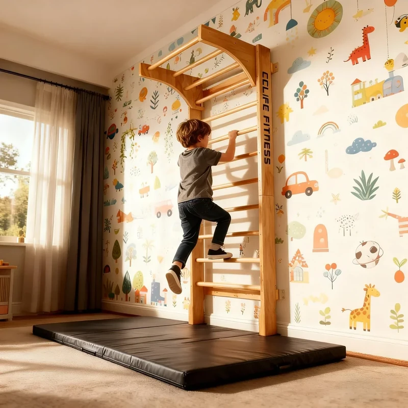 CCLIFE Sprossenwand Kletterwand Turnwand höhenverstellbare Klimmzugstange Klettergerüst Holz Kinder Indoor Erwachsener ZERRO