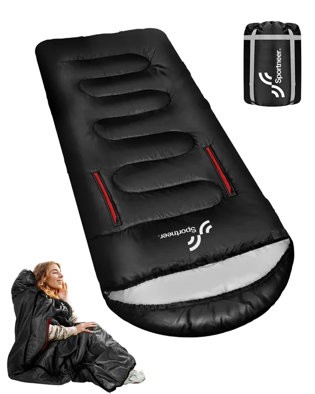 Schlafsack Outdoor - 200×85cm Deckenschlafsack 3-4 Jahreszeiten Camping Sleeping Bag für Erwachsene & Kinder | Leicht Tragbar Warm Schlafsack mit Armloch