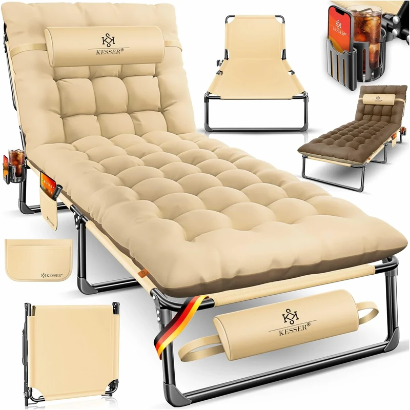 KESSER® Campingbett Feldbett klappbar, 190 x 68 x 30 cm bis 250 kg belastbar, aus Oxford-Gewebe und stabilem Stahlgerüst + Tragetasche, Nackenkissen, Seitentasche & Getränkehalter, ideal für Camping