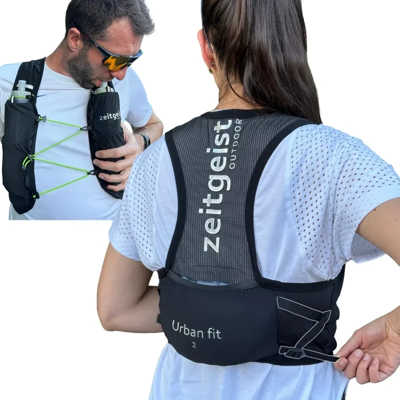 zeitgeist OUTDOOR® Laufweste Damen und Herren Urban fit 2L optimale Passform atmungsaktiv ultraleichter Laufrucksack 130-170gr Trinkruckack Laufen Trailrunning Rucksack