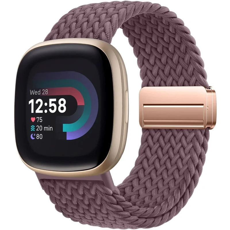 Oielai Geflochtene Armband Kompatibel mit Fitbit Versa 4 Armband, Versa 3, Weiche Nylon Sport Band mit Magnetverschluss für Fitbit Sense 2, Sense für Herren Damen, Rauchpurpur