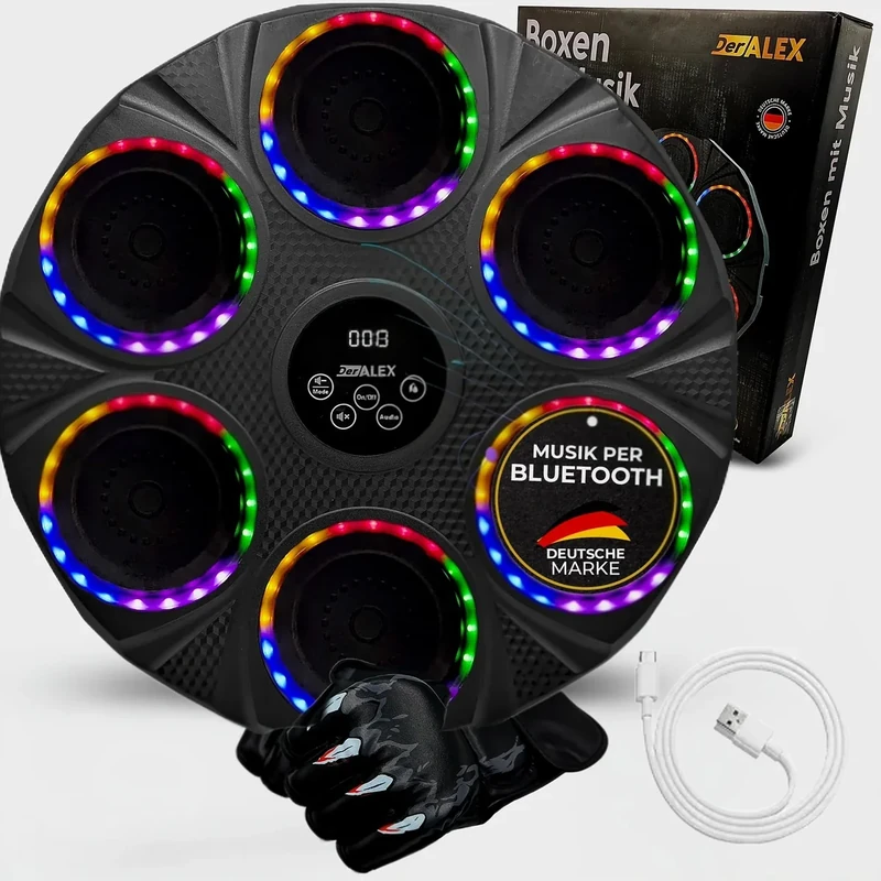 Interaktives Boxgerät mit Musik & LED-Anzeige – Elektronisches Boxtraining für Reflexe, Fitness & Koordination – Music Boxing Machine Schlagtraining für Zuhause & Fitnessstudio