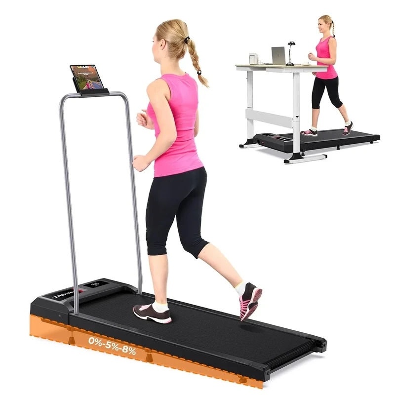 Laufband für Zuhause mit Steigung & Sicherheitsgriff, 6 in 1 Walking Pad mit 8% Steigung, 8 km/h Under Desk Schreibtisch Treadmill für Zuhause & Büro, App, Fernbedienung, LED Anzeige, Sprachsteuerung