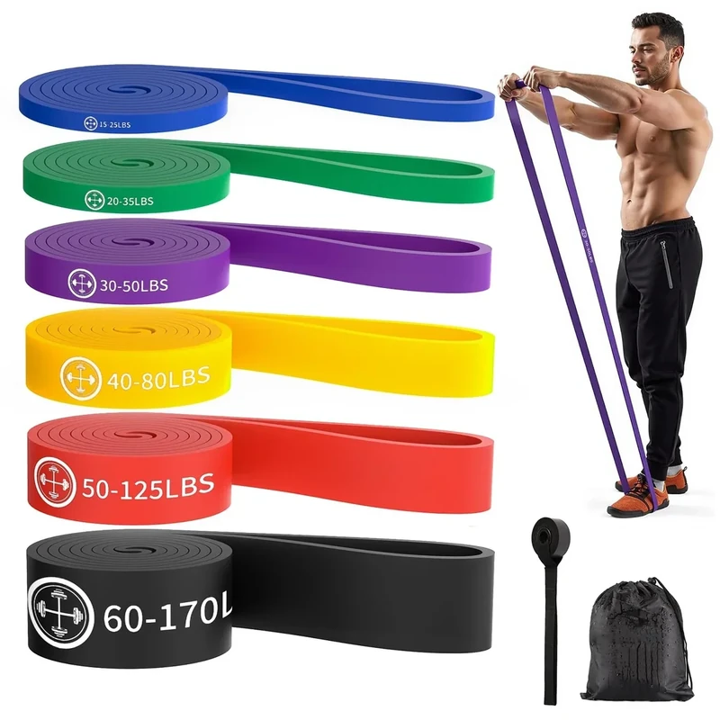Fitness Bands, Resistance Bands Set of 6, Resistance Bands with Door Anchor, Carry Bag.Resistance Bands for Pilates