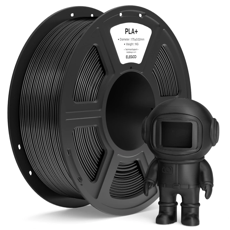 ELEGOO PLA+ Filament 1,75 mm Schwarz 1 kg, Hochfestes PLA Plus Filament-3D-Druckmaterialien, Maßgenauigkeit +/- 0,02 mm, 1-kg-Spule (2,2 lbs) für die Meisten 3D Printer