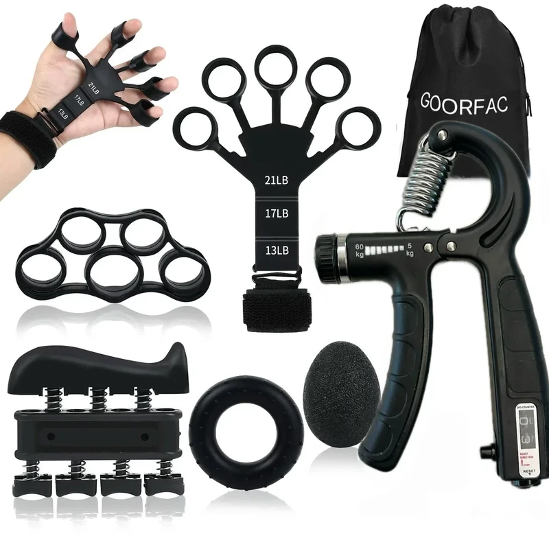 GOORFACHandtrainer Fingertrainer (6-teilig)Griffkraft Trainer Krafttraining Griffstärker Verstellbarer Unterarmtrainer Finger Trainer Hand Training Handgelenk Trainer Finger Trainingsgerät (schwarz-2)