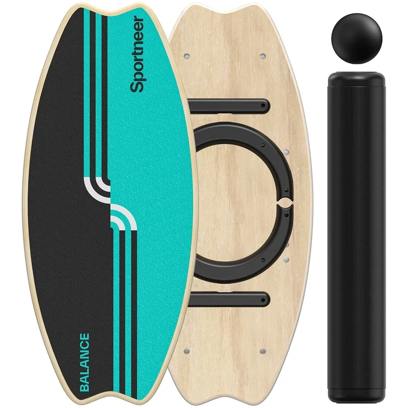 Balance Board Wood, Sportneer Indoor Board Skateboard, Indoor Surfboard, Trickboard and Balance Board for Children and Adults, Blau & Schwarz