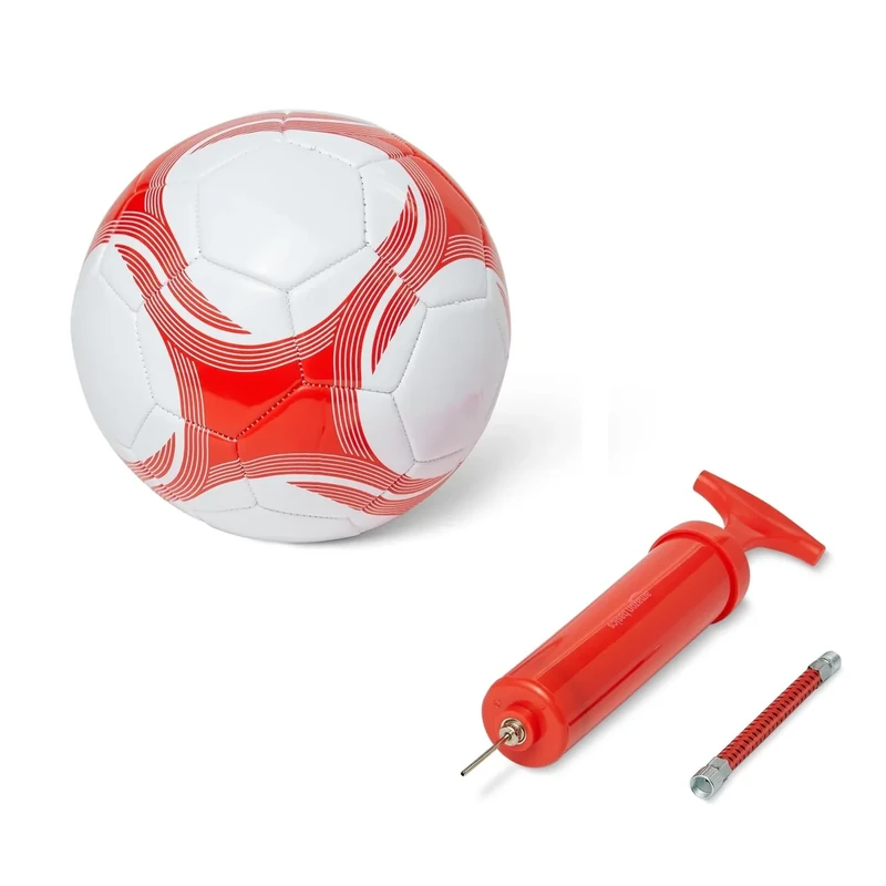 Amazon Basics Fußball Größe 3 mit Pumpe – Trainingsball, strapazierfähige PVC-Konstruktion, Butylblase, für den Innen- und Außenbereich, maschinengenähter Übungsball, weiß und rot