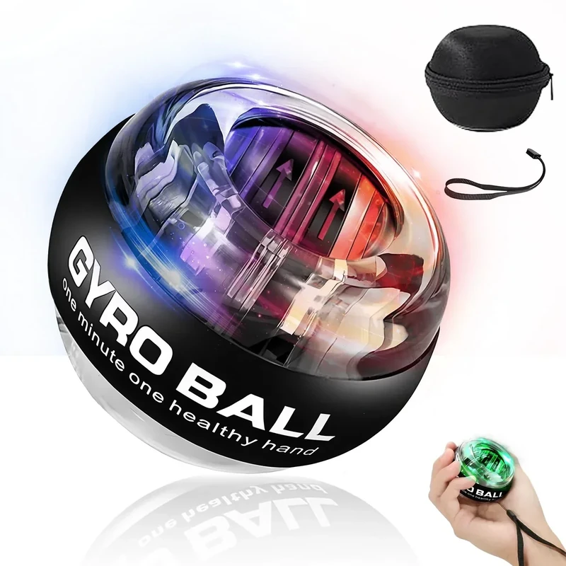BeSokar Gyroball, Handgelenktrainer-Ball, 5-stufiger Widerstands-/Lichtsteuerung, Gyroskopischer Unterarm-Trainer, zur Stärkung von Armen, Fingern, Handgelenk (Transparentes Gehäuse)