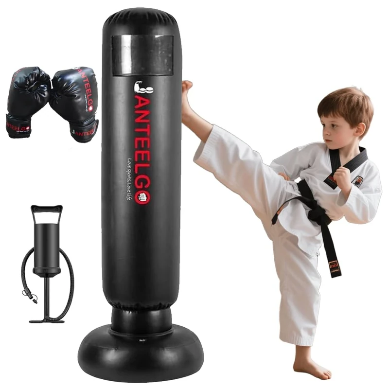 Boxsack Kinder Stehend mit Boxhandschuhen ab 3-12 Jahre, JanTeelGO 150cm Stabile Boxing Bag - Geschenke für Jungen und Mädchen, Standboxsack für das Üben von Karate, Taekwondo