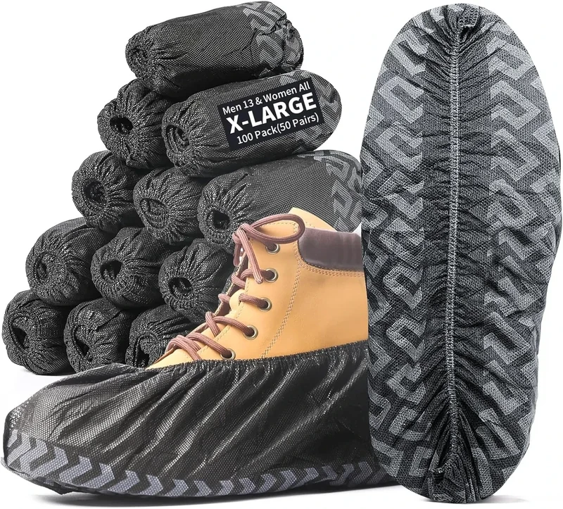 WENTONG Schuhüberzieher Schwarz Rutschfest Vliesstoff Einweg/Mehrweg - 100 Stück (50 Paar) Reißfest & durchriebsicher Überschuhe,XL Einheitsgröße dehnbar passt bis zu Größe 47 EU - Image 1