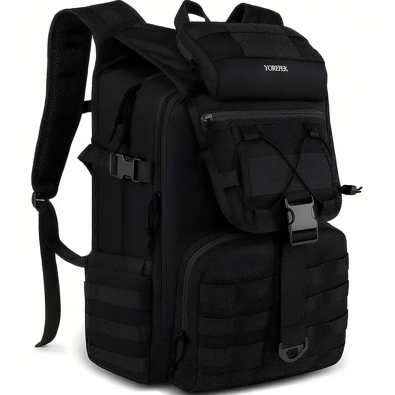 YOREPEK Groß Militär Rucksack Wasserdicht Herren, Mehreren Fächer Taktischer Rucksack, Wanderrucksack Herren mit Molle System, Tactical Backpack Survival für Outdoor, Arbeit, Reisen, Jagd, Schwarz