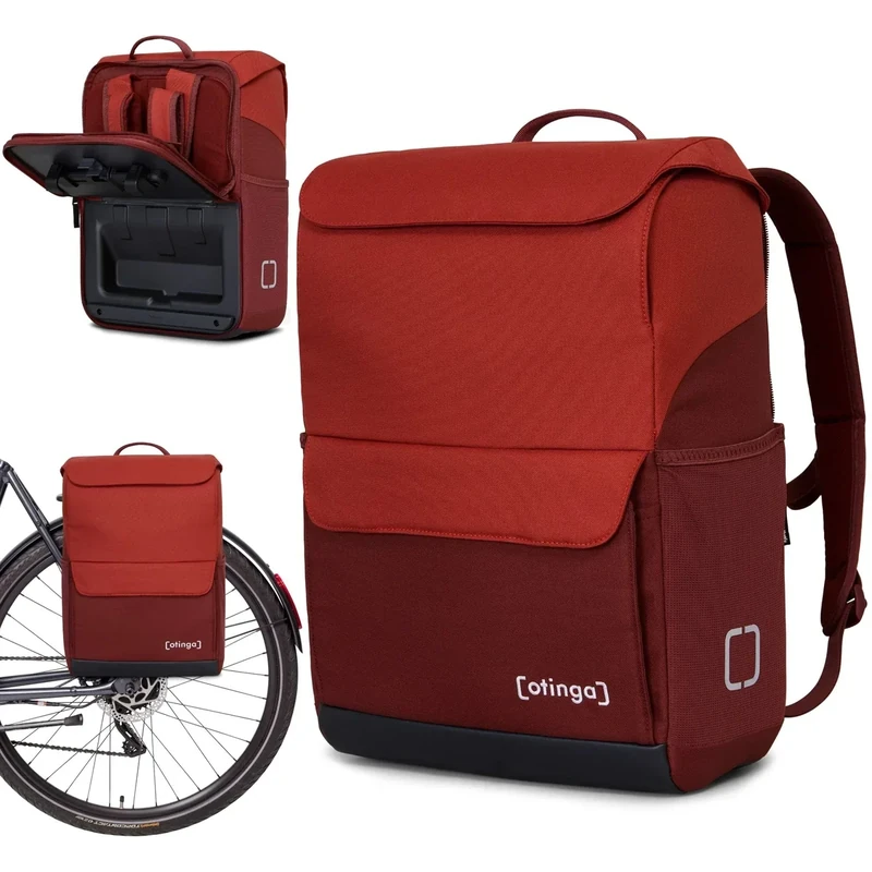 otinga® Flip Move Fahrradtasche Rucksack [16L Volumen] für jeden Gepäckträger I Gepäckträgertasche mit Rucksack - in 7 Sekunden umgebaut I Wasserdichter Fahrradrucksack Gepäckträger (Vulkan-rot)