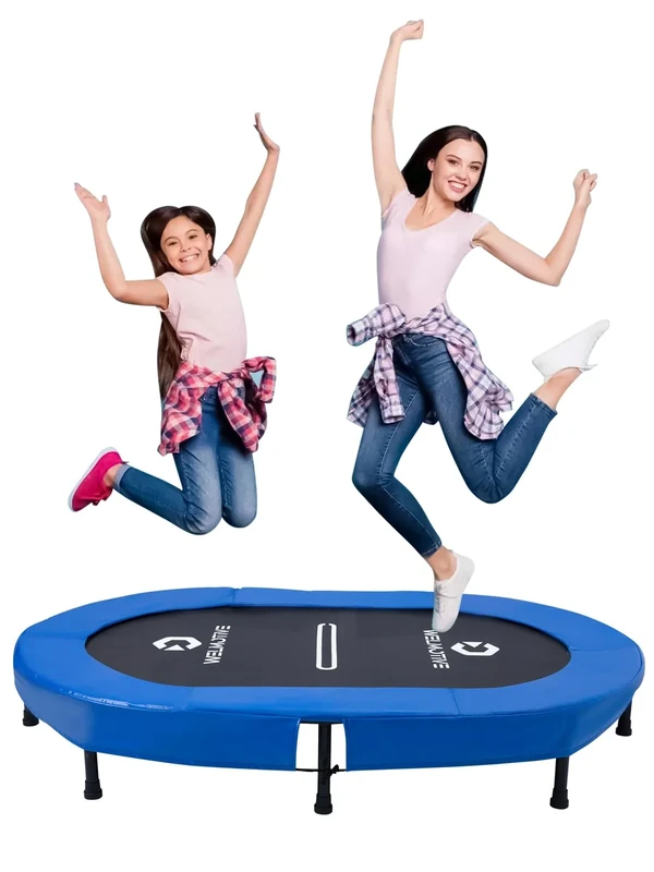 Welmotive Ovales Indoor Trampolin für 2 Personen geräuscharm belastbar bis 150kg Ideal für Kinder & Erwachsene Fitness Muskelaufbau Gewichtskontrolle Sicher mit 40 Federn Geschenkidee Dunkelblau
