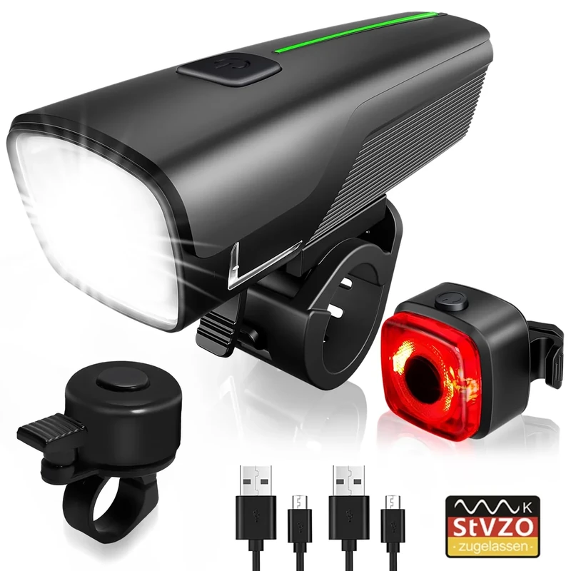 Fahrrad Lichter Led Set,StVZO-zugelassen Fahradlichterset Led 2600mAh Akku,Fahrradlicht Batterieanzeige,IPX5 Wasserdicht USB Aufladbar Fahrradlicht Vorne und Rücklicht,für Kinder und Erwachsene