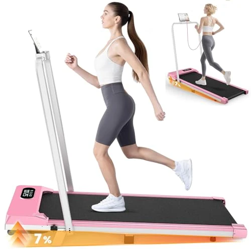 Platzsparendes elektrisches Laufband, 1,5 PS, HD-LCD-Bildschirm, 2 Steuerungsmethoden, Mini-Walking-Pad, maximale Tragfähigkeit von 120 kg (Hellrosa)