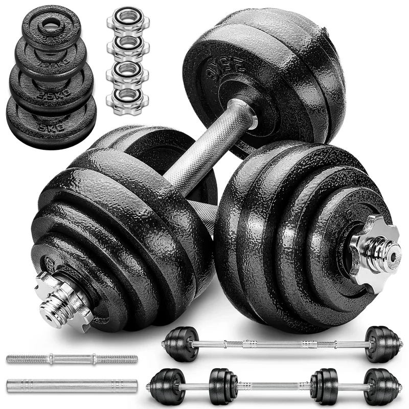 RE:SPORT 2 in 1 Hanteln Set 40 kg | Hantelset Gusseisen verstellbar | Kurzhantel & Langhantel | Sternverschlüsse & Verbindungsrohr