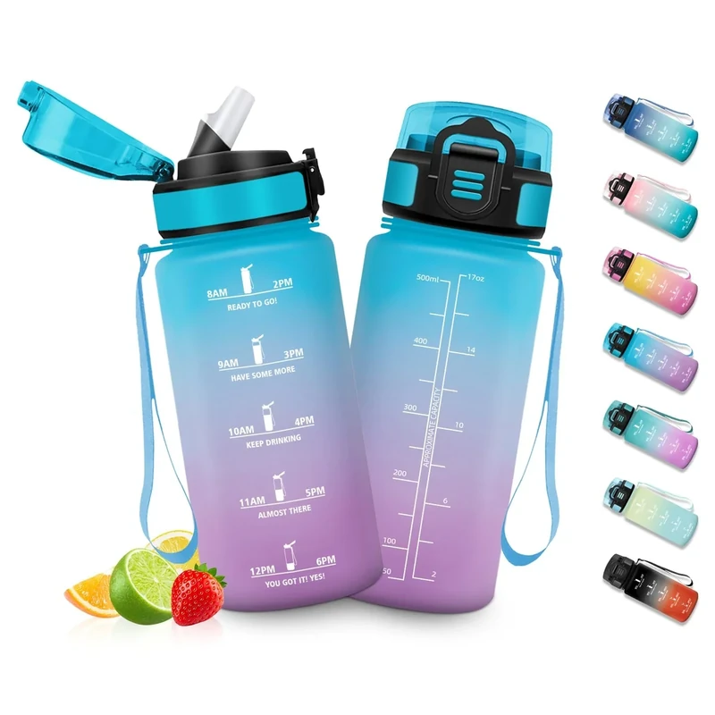 HoneyHolly Trinkflasche Kinder Sport 500Ml, BPA-frei, Trinkflasche Kohlensäure Geeignet, Wasserflasche mit Strohhalm, Auslaufsicher, Wasserflasche für Fitnessstudio, Schule, Radfahren