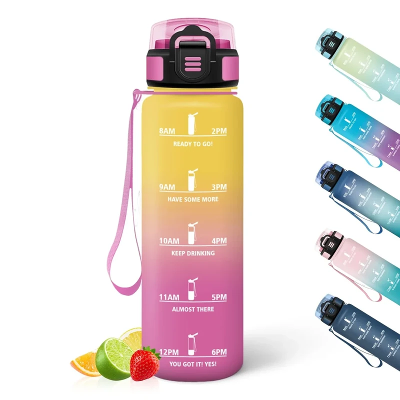 HoneyHolly Trinkflasche, 500ML Trinkflasche Kinder, Dicht Wasserflasche, Wiederverwendbar Mit Zeitskala, Wasserflasche Sport für Laufen, Radfahren, Arbeiten, Schule, Fitnessstudio