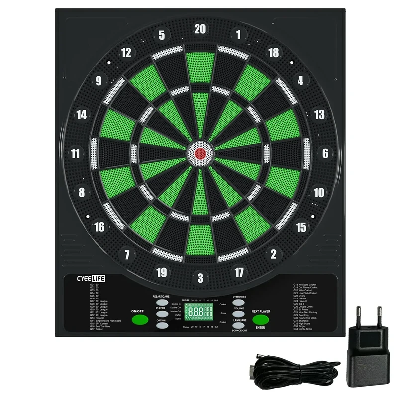CyeeLife Elektronische Dartscheibe mit Deutsche Stimme,Innovativer Dartautomat mit 34 Spielen & 355 Varianten,8 Lautstärkestufen inkl. Stummschaltung,Electronic Dartboard für 1 bis 8 Spieler