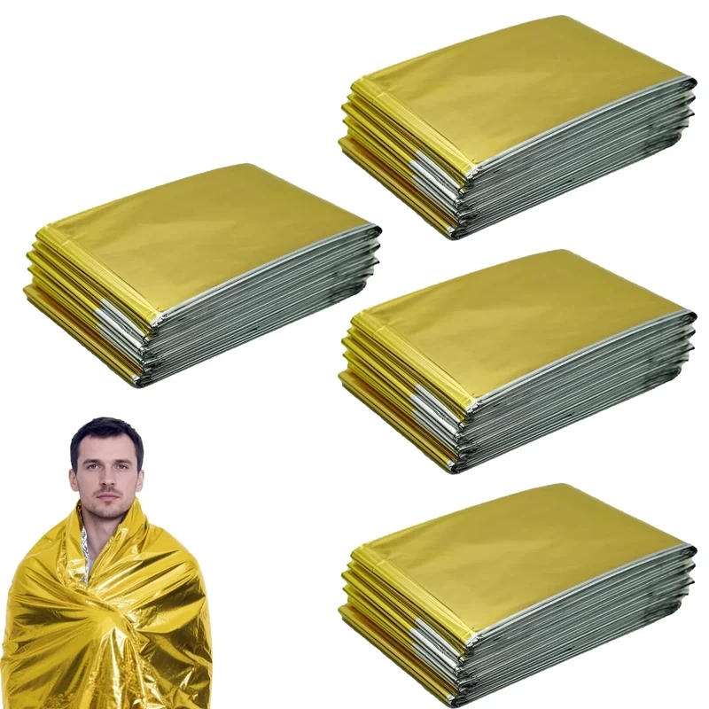 RLXMARTD 4 Pakete Rettungsdecke Gold/Silber 210x160cm Rettungsfolie Wärmedecke Erste Hilfe Wärmefolie Emergency Blanket (4, Gold/Slive)