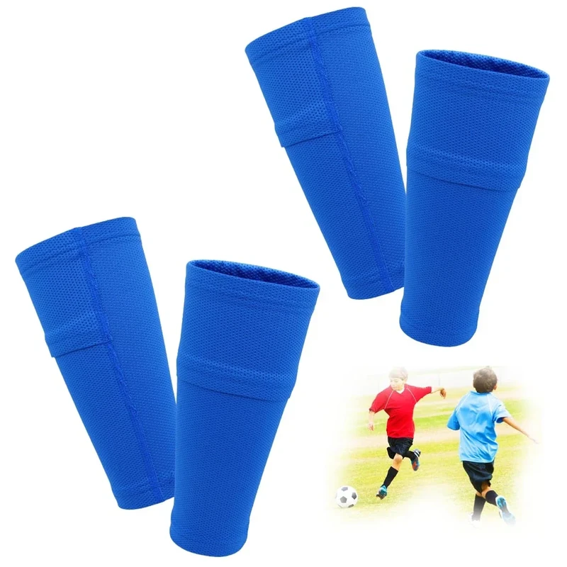 FIBOGOUP 2 Paar Schienbeinschoner Halter Kinder Herren,Stutzen mit Optimierter Einstecktasche,Fußball Schienbeinschoner Sleeves Socken,Atmungsaktiv-rutschhemmend-stabil (Blau S)