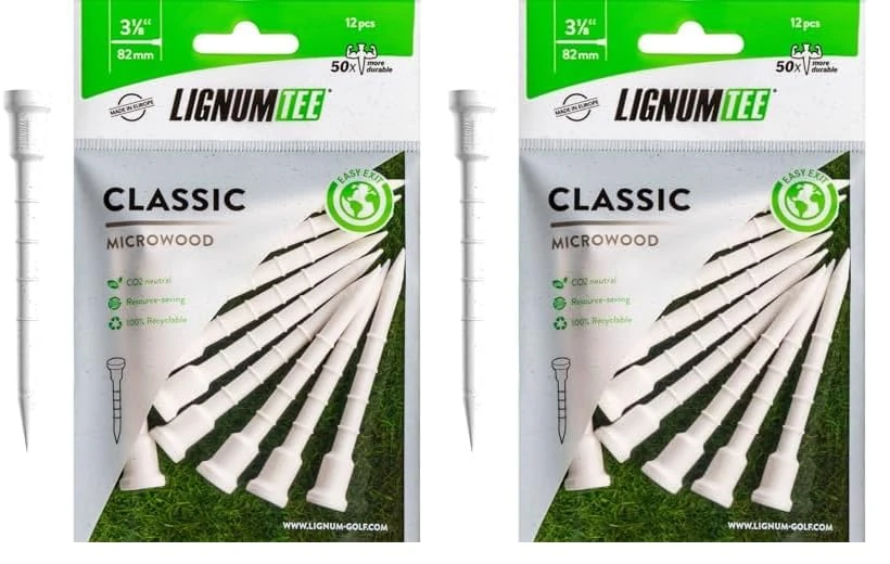 Dynatour Lignum Golf Tees Weiß 82mm - 12 Stück - Microwood mit Distance-Ring-System (Packung mit 2) - Image 1