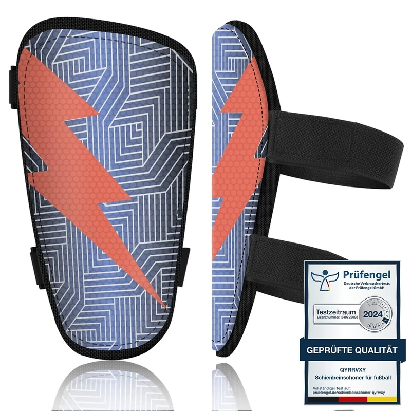 Schienbeinschoner Kinder Fussball - Prüfengel Zertifizierte Schienbeinschoner für Fußball mit Verstellbarem Klettverschluss, Schienbeinschoner Fußball mit Hautfreundliches Samttuch(Roter Blitz, XS)