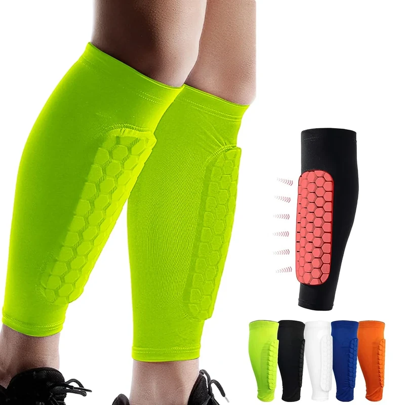 1 Paar Schienbeinschoner Kinder Fussball, Waben-Kompressionsmanschette, Fußball-Schienbeinschoner für Jungen, Jugendliche und Erwachsene, Soccer Defender Pads mit überlegener Stoßdämpfung (Grün, M)