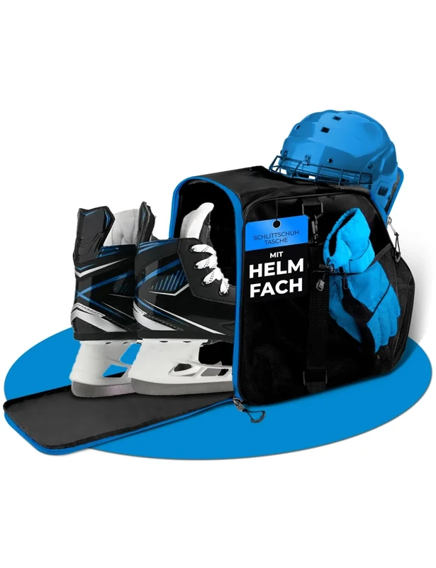 STYNGARD Schlittschuhtasche Damen & Herren XXL Schlittschuhe Tasche - Eislauftasche für Eislaufschuhe und Inlineskates Tasche aus robustem Material - Modell Ottawa (Schwarz-Blau)