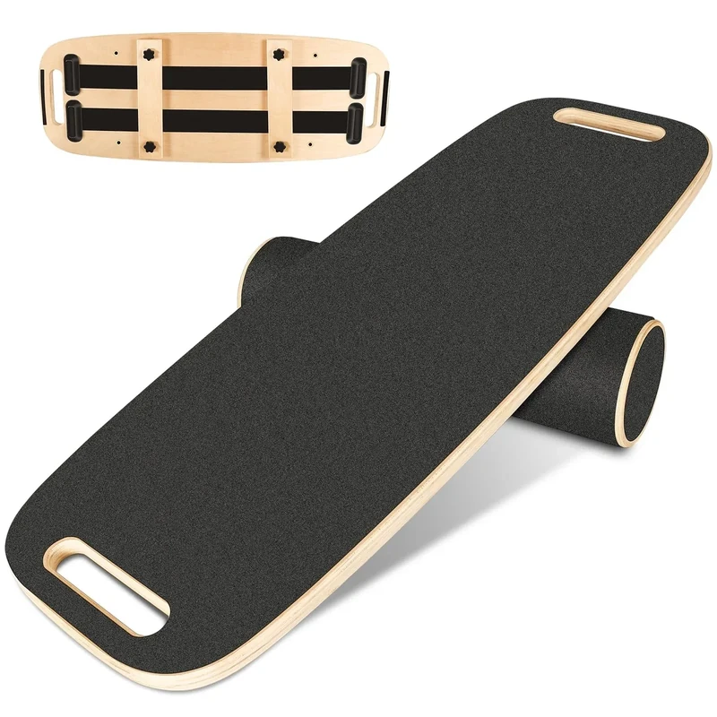 Balancierbretter aus Holz - Schrägbrett, Wadendehner für das Gleichgewicht, Schrägbrett zum Dehnen der Beinmuskeln (Schwarz, Original Holz, Surfing Balance Board,74 * 29cm)