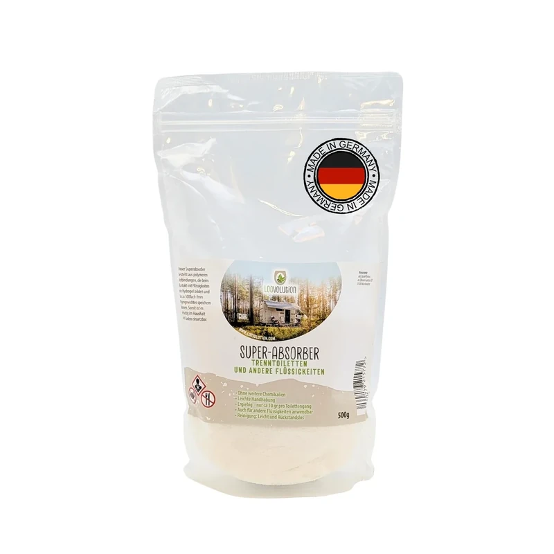LOOVOLUTION® Super-Absorber – Hochleistungsabsorber für alle Flüssigkeiten (500 gr) - Extra saugstark & wiederverwendbar – Ideal für die Camping Toilette, Wohnwagen, Haushalt, Party & Festivals