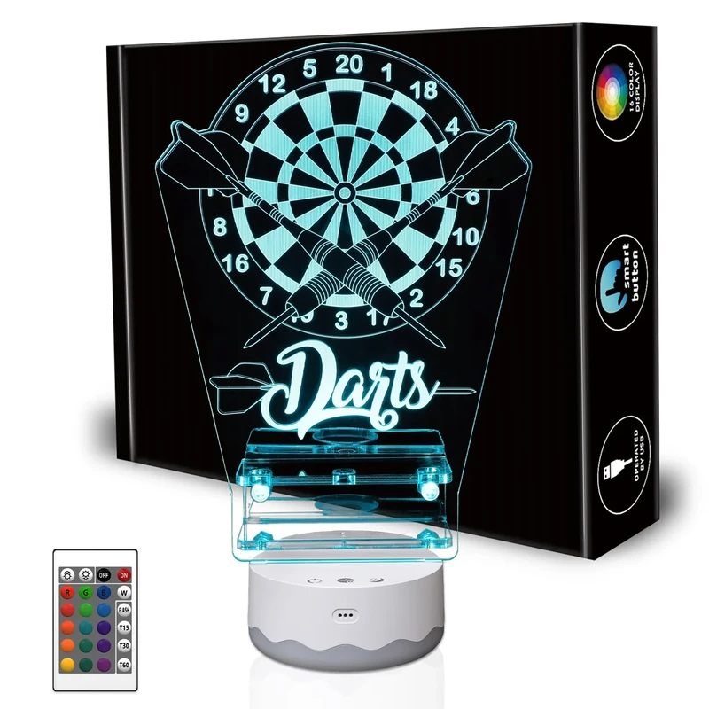CoolGift Mart Light Up Dart Stand, 16 Farben wechselnde Lichter Acryl Dart Halter mit Fernbedienung, Geburtstag Weihnachten Geschenke für Männer Spieler oder Darts Enthusiasten