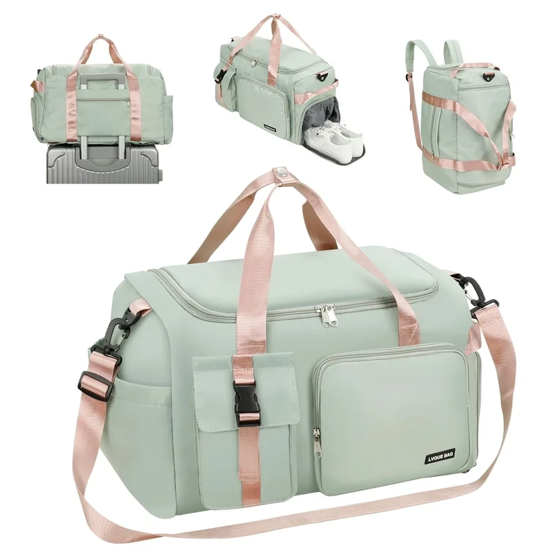 Cozary Sporttasche Herren Damen - 42L Groß Reisetasche - Wasserdicht Oxford-Gewebe - Mehrere Fächer - 3-in-1 Fitness Tasche mit Schuhfach und Nassfach - Ideal für Training Reise Business - Grün
