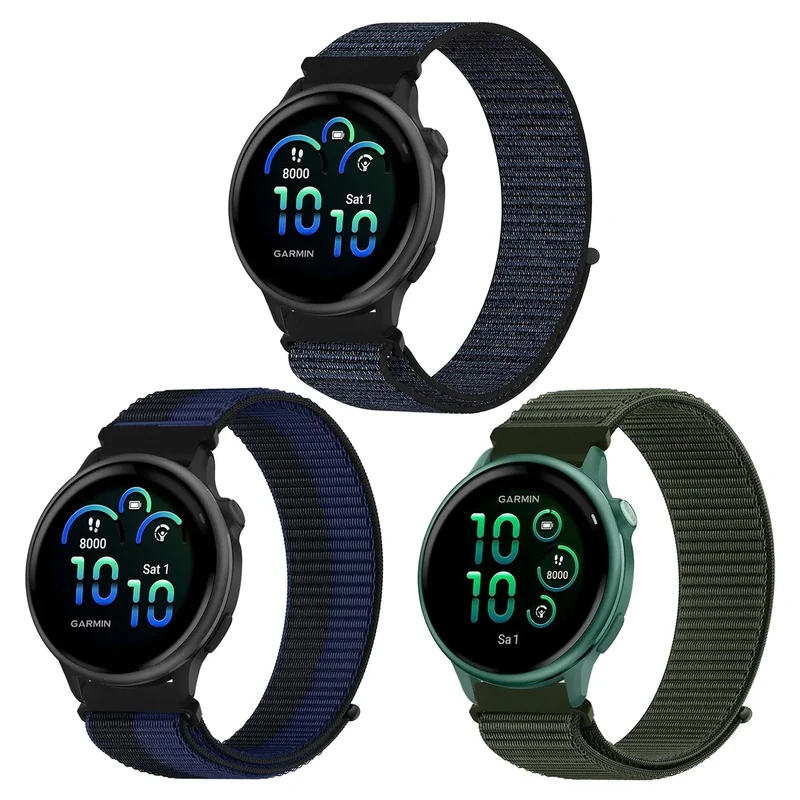 Nylon Armband 20mm für Garmin Forerunner 55/158/165/245/645 music/Vivoactive 6/5/3/Venu 2 Plus/Venu Sq/Sq music/Sq 2/Vivomove 3/HR/Style/Sport/Luxe Ersatzarmband für Damen Herren