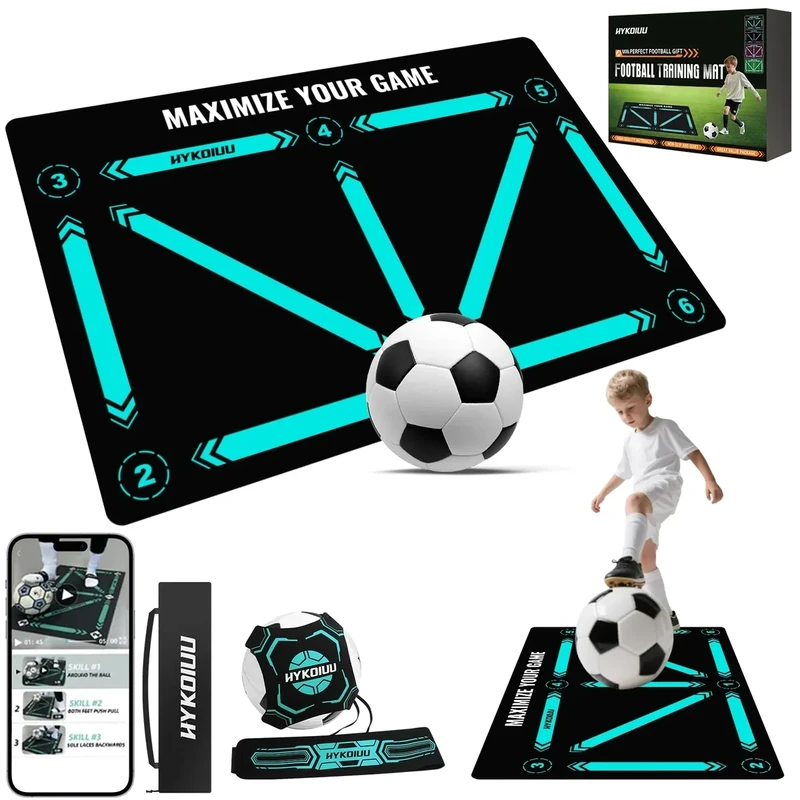 Fussball Matte Mit Fussballtrainer rutschfest Silent Fussballmatte Training Kinder Trainingsmatte Für Ballkontrolle & Schritt-übungen Stoßdämpfende Fußball Trainingsmattem Trainingszubehör