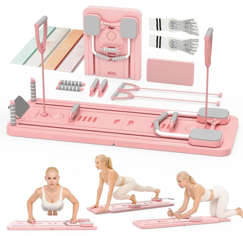 Northdeer Pilates Set, 2025 Upgraded klappbares Pilates Board, Multifunktionales 8 in 1 Pilates Reformer Zuhause Fitness (Rosa)
