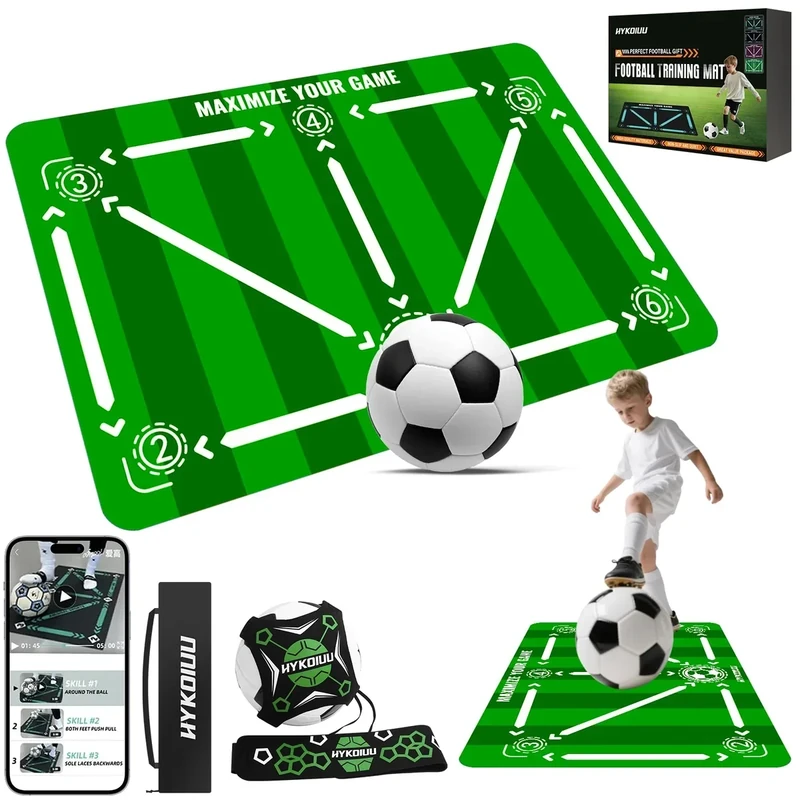 Fussball Matte Mit Fussballtrainer 90x60cm Rutschfest Silent Fussballmatte Training Kinder – Trainingsmatte Für Ballkontrolle & Schritt-übungen Stoßdämpfende Fußball Trainingsmatte Trainingszubehör