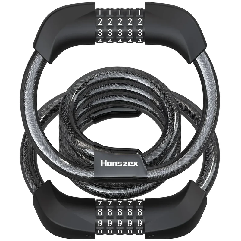 Honszex E Scooter Schloss, 5-stellig Kabel Schloss für E Scooter/Roller, Handschellenschloss, Zahlenschloss-Doppelschloss, Fahrradschloss, 105cm x 12mm, E Scooter Zubehör