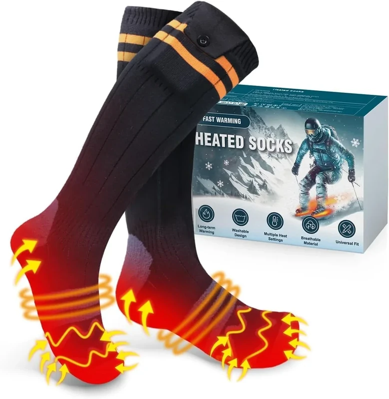 Beheizbare Socken, 5000mAh Wiederaufladbare Heizsocken mit 4 Temperaturen, Waschbare Fußwärmer Elektrisch für Skifahren/Radfahren/Angeln/Camping, Unisex Beheizte Socken