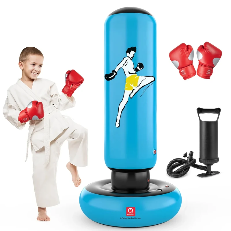 QPAU Boxsack für Kinder, hoher 168 cm, Geschenke für Jungen und Mädchen im Alter von 6–12 Jahren zum Üben von Karate, Taekwondo, MMA und zur Linderung von Pent-Up-Energie bei Kindern