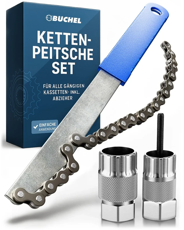 Büchel Kettenpeitsche Set Inkl 2 Zahnkranzabzieher - Fahrrad Werkzeug für alle gängigen Kassetten & Naben mit rutschfestem Griff - Kassettenabzieher für Freilauf & schneller Ritzelwechse