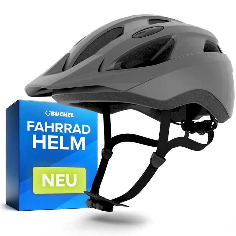 BÜCHEL Fahrradhelm mit In-Mould-Technologie – für Kinder & Erwachsene – Cam Lock, Kinnpolsterung & Fliegennetz – Größen M 52–57 cm & L 58–61 cm – Schwarz, Weiß, Grau (Grau Matt, L, 58-61cm)