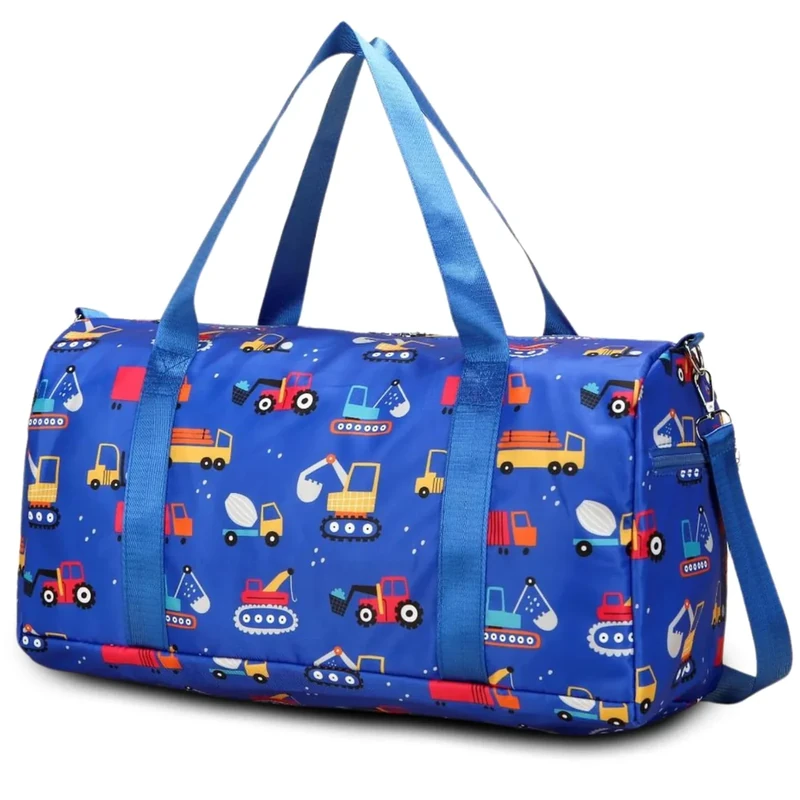 Suweir Sporttasche Kinder Reisetasche Jungen Mädchen mit Nassfach Schwimmtasche Weekender Duffle Bag Outdoor Fussballtasche Badetasche für Reisen, Fitness, Sport, Schule (Blau Bagger)
