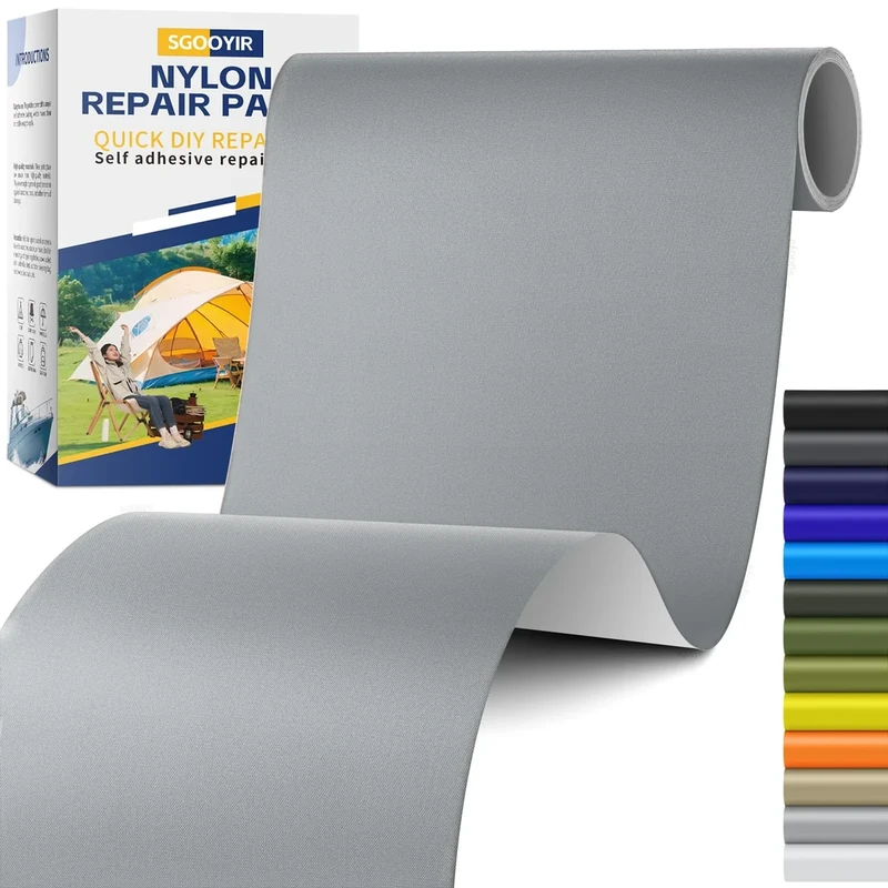 10x200cm Selbstklebend Flicken Reparaturset, Grau Flicken Daunenjacke Selbstklebend, Wasserdichte Nylon Flicken Selbstklebender Stoff Reparaturflicken für Zelte, Daunenjacke, Tasche