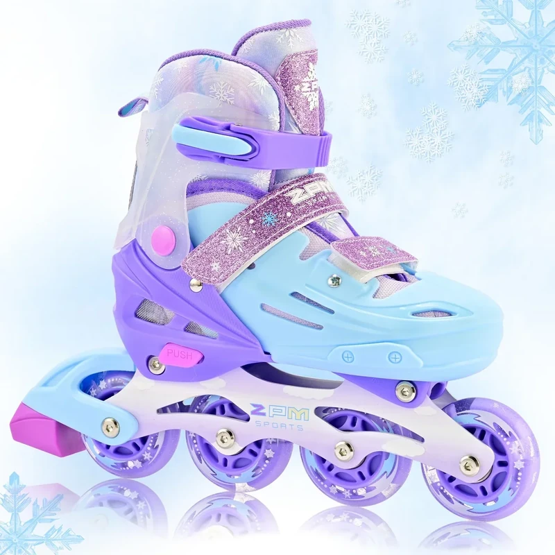 2PM SPORTS Inline-Skates für Mädchen im Alter von 4-12 Jahren– Verstellbare Rollschuhe für Anfänger, Jugendliche & Indoor-Nutzung | Größen: 11C, 1-8 | Schneeflocken-Design