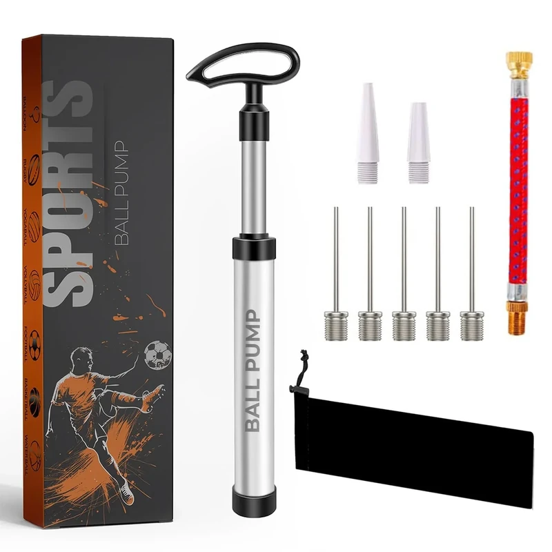 Active 100 Ballpumpe mit Nadel - Ballpumpe fußball mit Düse und Verlängerungsschlauch, ergonomisches Design, Rohr aus Aluminiumlegierung, luftpumpe für Fußball, Basketball, Volleyball, Rugby