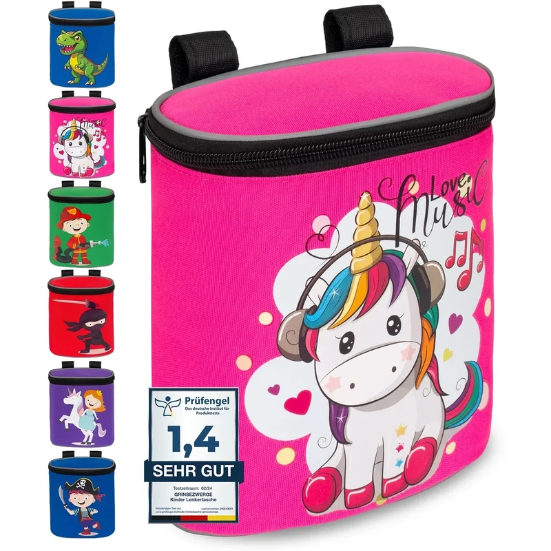 GRINSEZWERGE Kinder Lenkertasche mit Deckel | Laufrad Lenkertasche | Fahrrad Lenker Tasche | Fahrradkorb Fahrradtasche Laufradtasche Lenkerkorb | Zubehör Kinderfahrrad